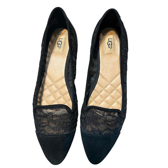 UGG Adriel Lace & Suede Ballet Flats Women’s Size 9 Pointed Toe Slip-On - Picture 1 of 7